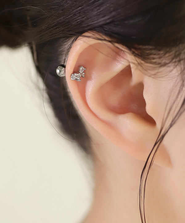 【ステンレス】ビジューリボンナンコツピアス