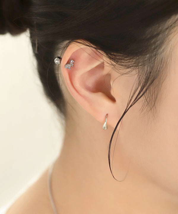 【ステンレス】ビジューリボンナンコツピアス