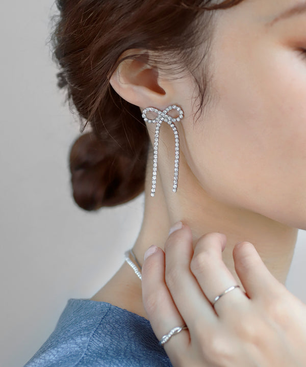 ビジューリボンピアス