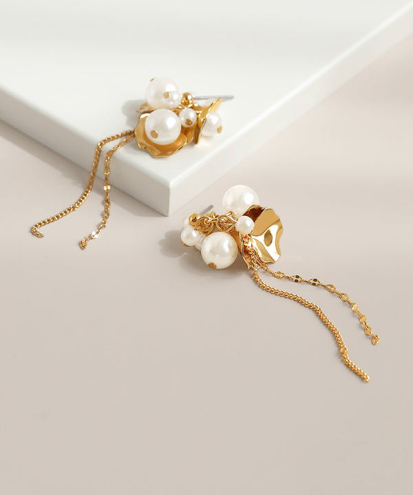 Pearl and Flower Chain Earrings