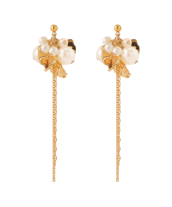 Pearl and Flower Chain Earrings