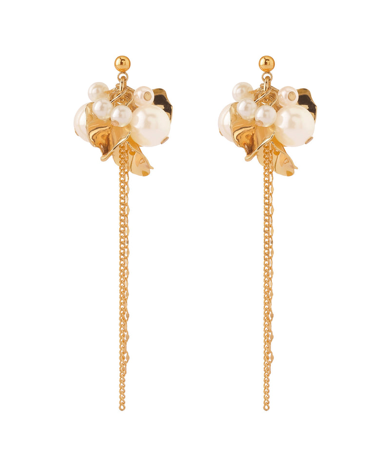 パール×フラワーチェーンピアス