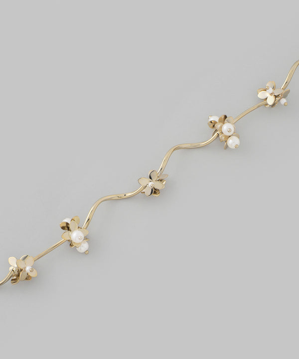Pearl x Flower Wave Line Necklace