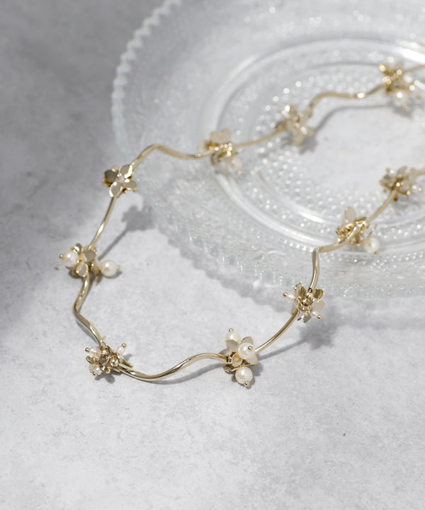 Pearl x Flower Wave Line Necklace