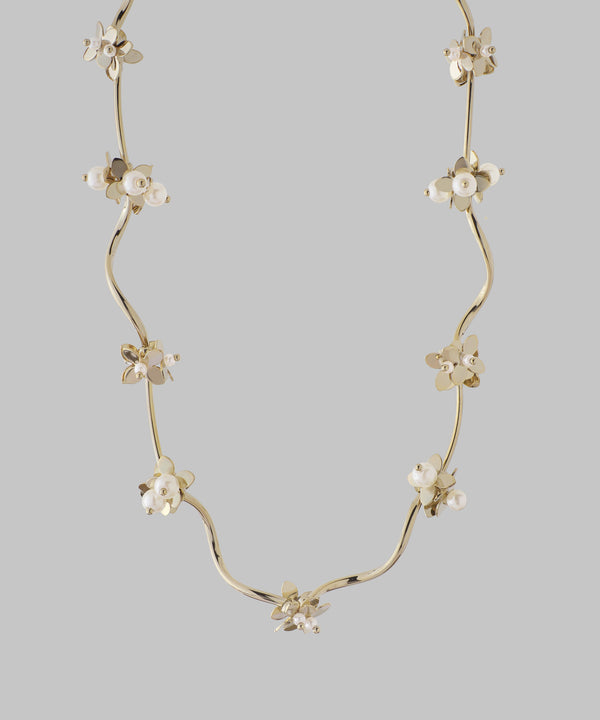 Pearl x Flower Wave Line Necklace