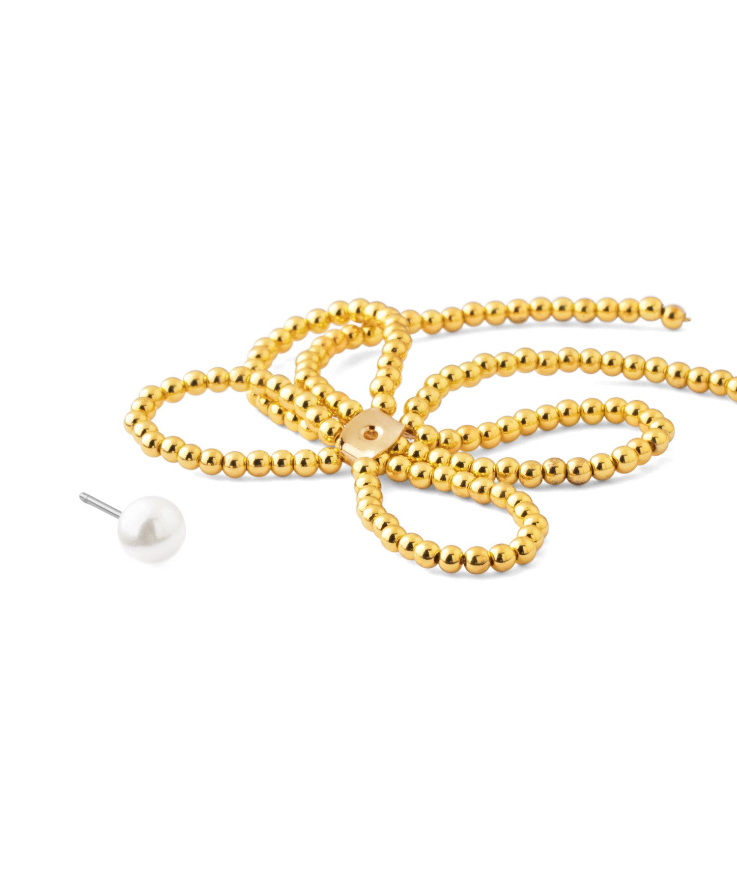 ANEMONE】パール×ボールチェーンリボンバックキャッチピアス｜アネモネ