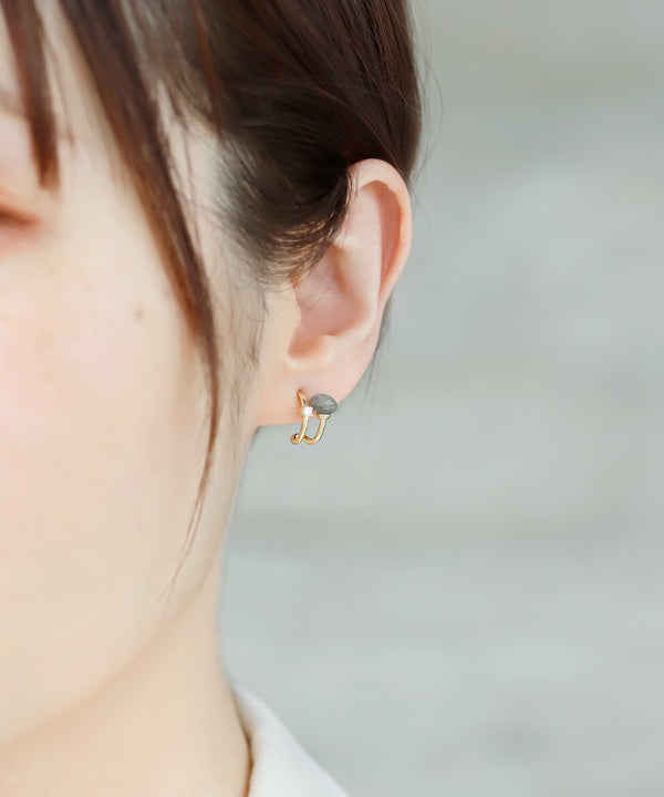 ストーン×ビジューダブルラインピアス