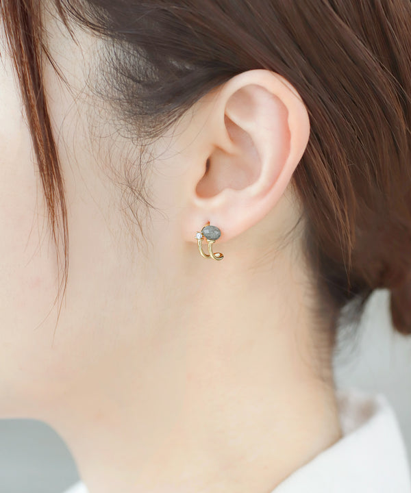 ストーン×ビジューダブルラインピアス