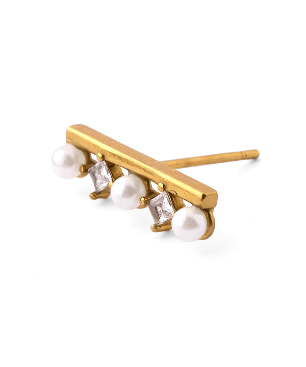 [Stainless Steel] Pearl and Bijou Earrings