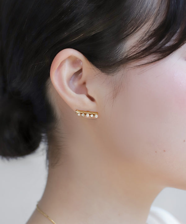 [Stainless Steel] Pearl and Bijou Earrings
