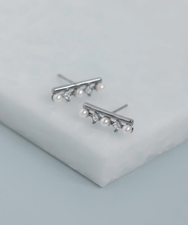 [Stainless Steel] Pearl and Bijou Earrings