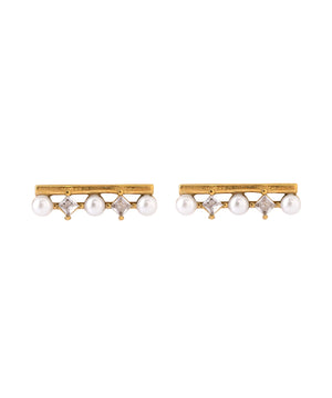 【ステンレス】パール×ビジューピアス