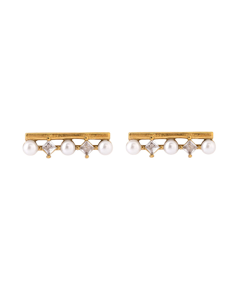 【ステンレス】パール×ビジューピアス