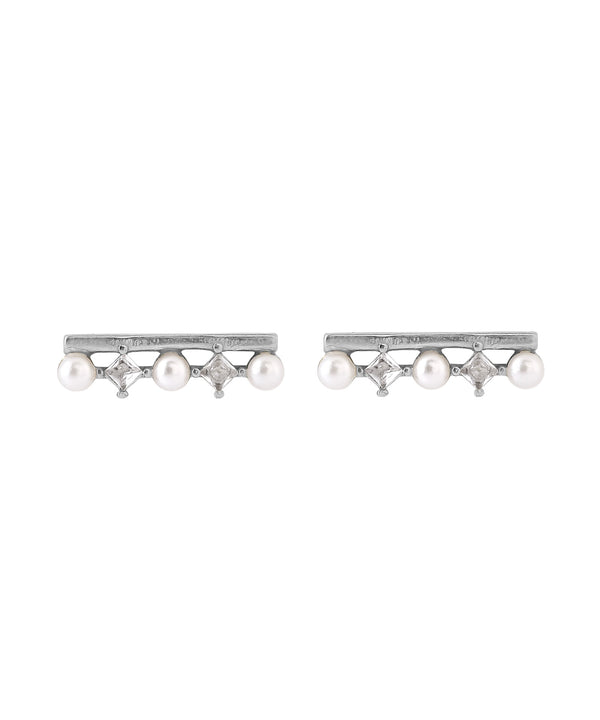 [Stainless Steel] Pearl and Bijou Earrings