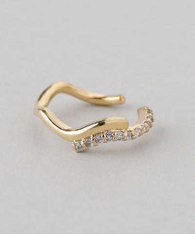 ビジュー×ウェーブラインイヤーカフ