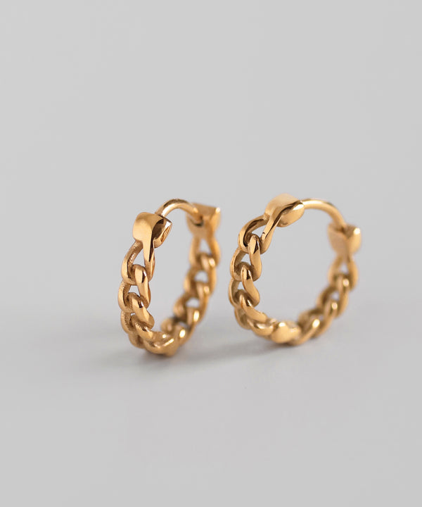Chain motif hoop earrings [Stainless steel] [Basic]