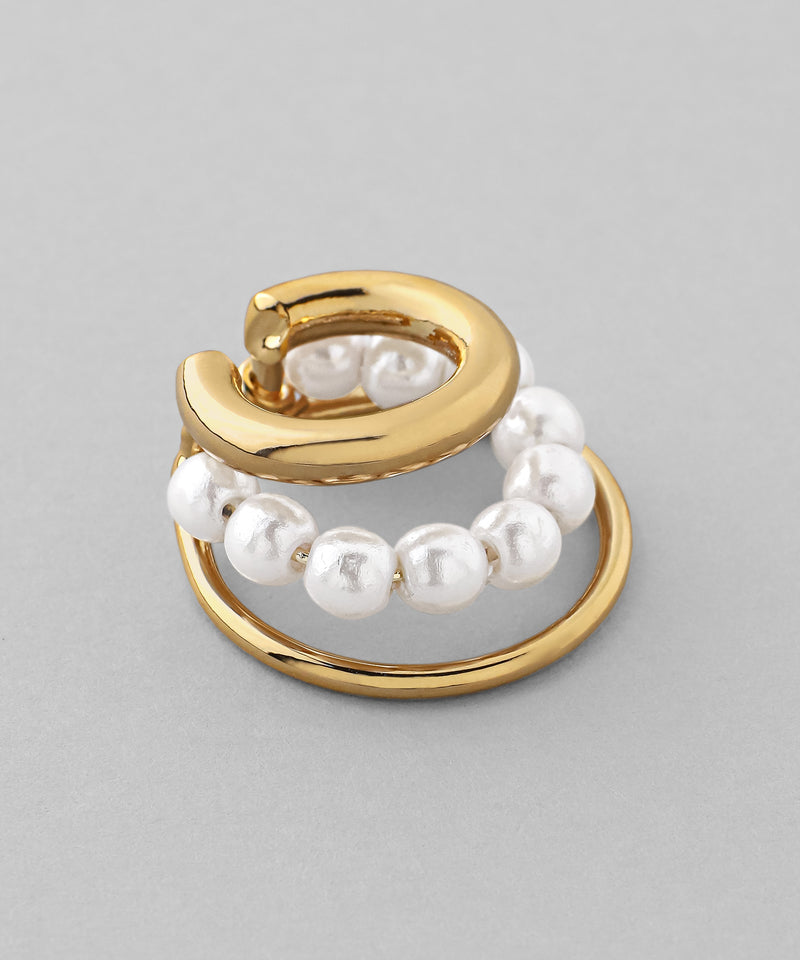 パール×メタル3連風イヤーカフ