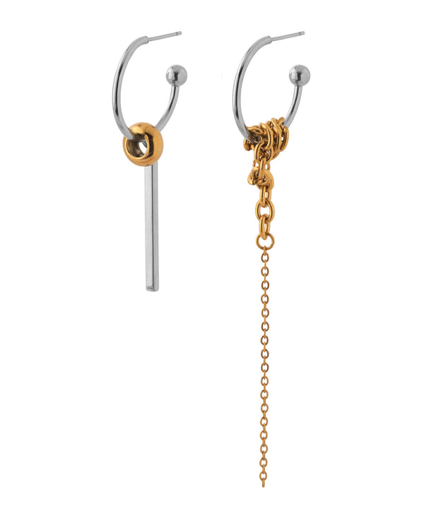 Combination Color 2-Way Asymmetric Hoop Earrings [Stainless Steel] [Ownideal]