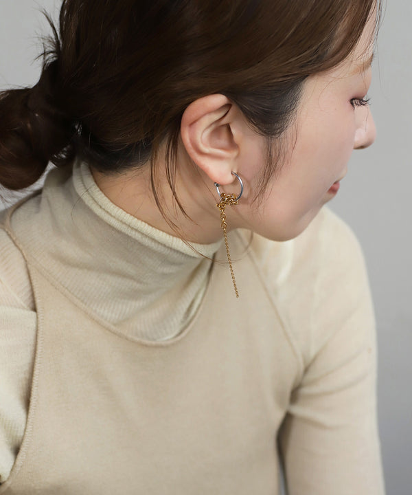 Combination Color 2-Way Asymmetric Hoop Earrings [Stainless Steel] [Ownideal]