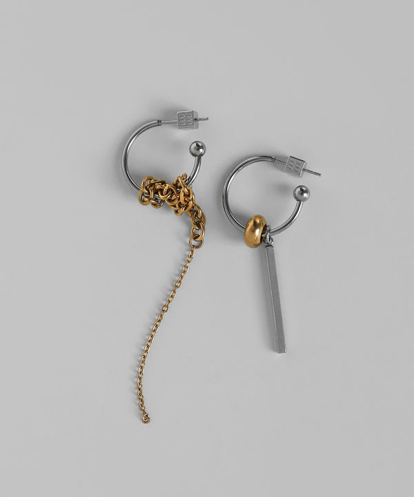 Combination Color 2-Way Asymmetric Hoop Earrings [Stainless Steel] [Ownideal]