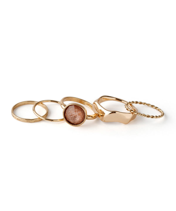 Sheer color stone design ring [set of 5]