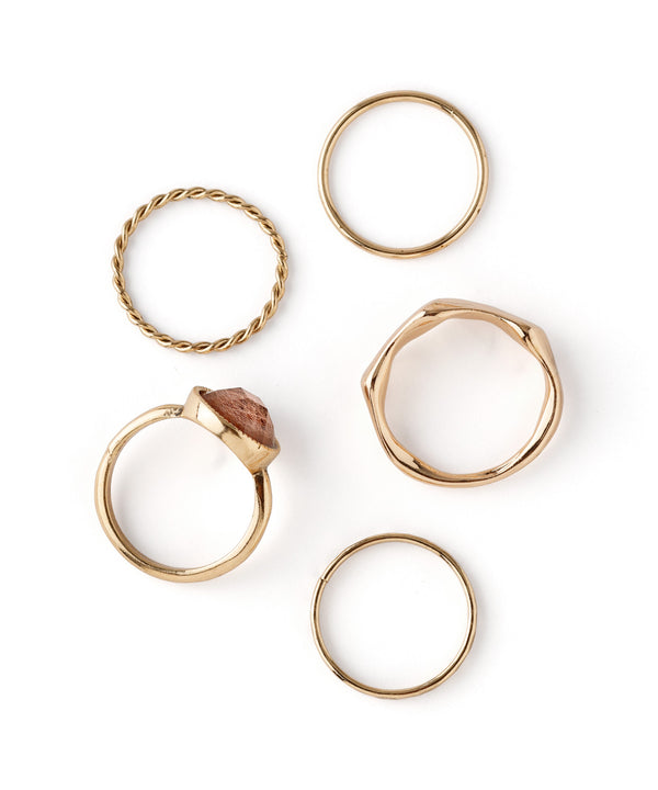 Sheer color stone design ring [set of 5]