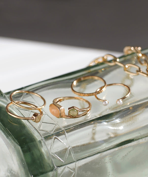 ストーン×パールデザインリング[5本セット]