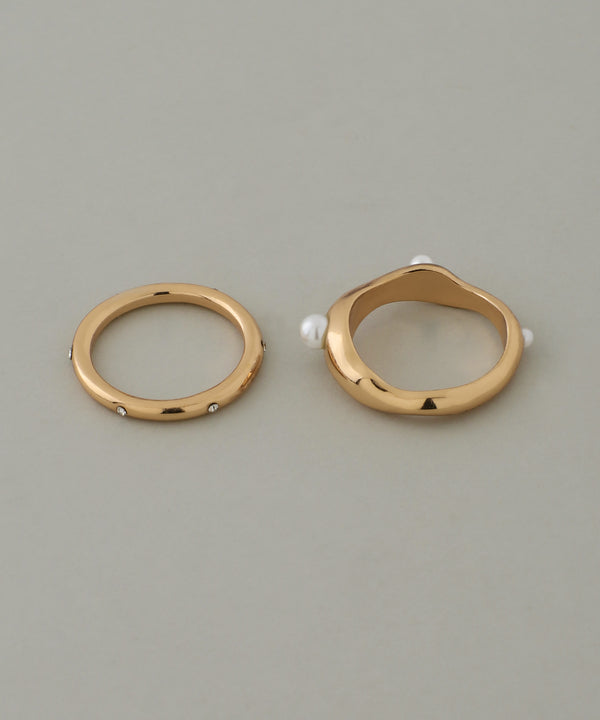 ビジュー×パールデザインリング[5本セット]