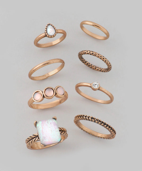 ANEMONE】マルチデザインストーンメタルリング[8本セット]｜SANPO