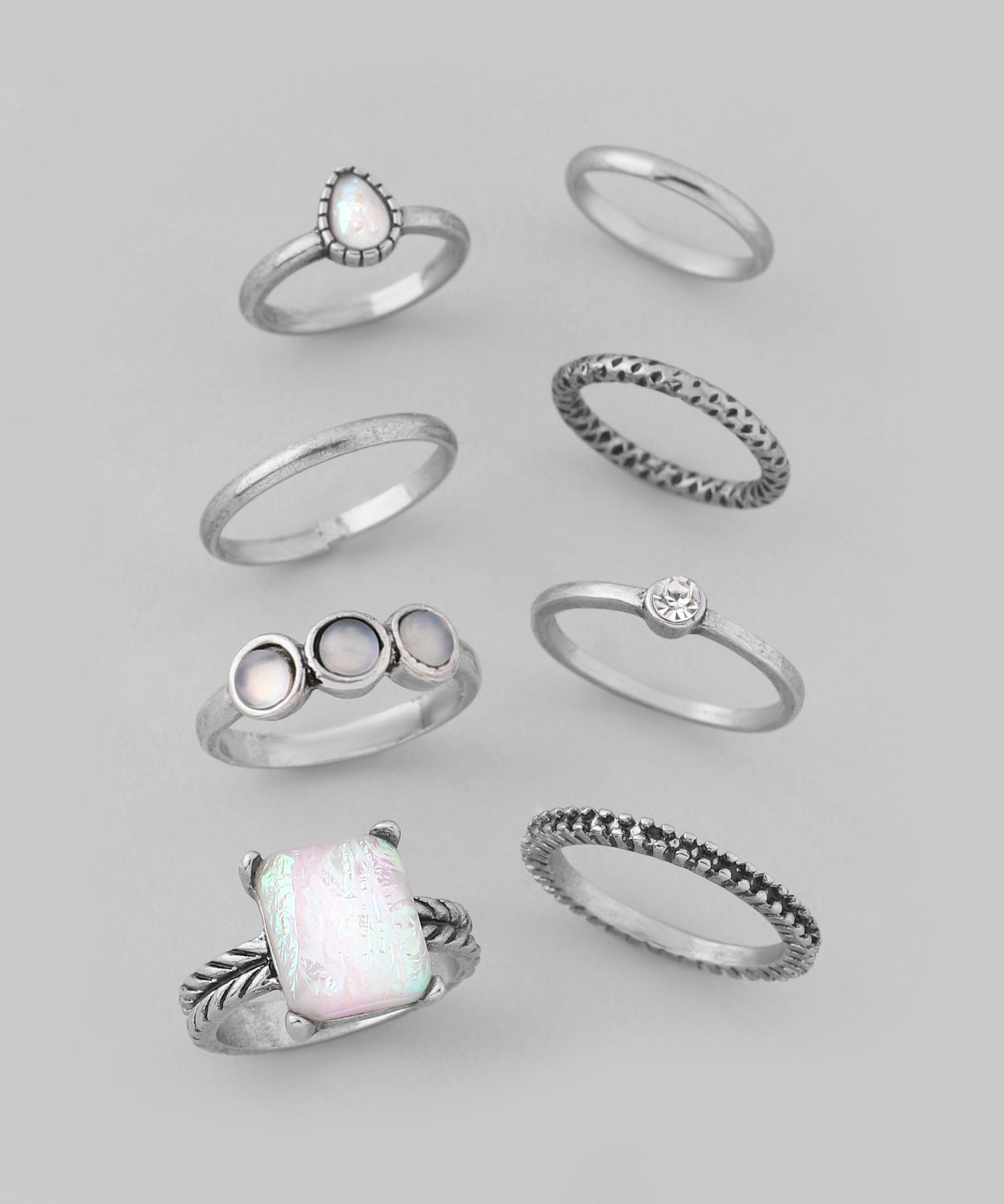 ANEMONE】マルチデザインストーンメタルリング[8本セット]｜SANPO