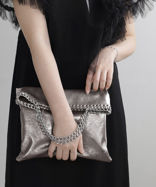 【Trideep】チェーンハンドルメタリック3WAYバッグ