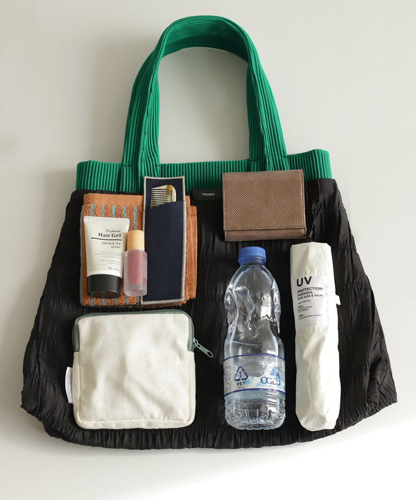 【Trideep】バイカラーギャザートートバッグ