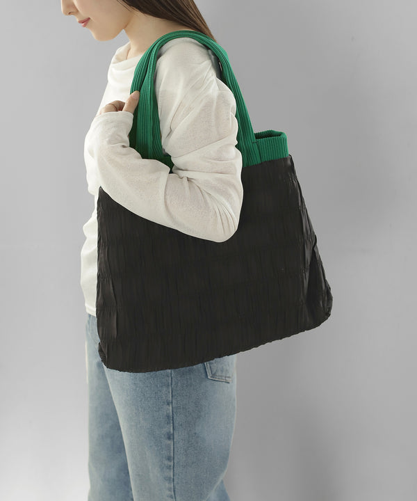 【Trideep】バイカラーギャザートートバッグ