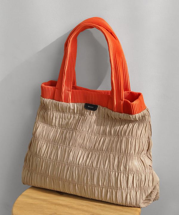 【Trideep】バイカラーギャザートートバッグ