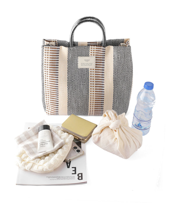 【Trideep】ストライプクリアハンドルバッグ