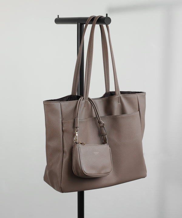 [Trideep] Leather-look Tote Bag with Pouch