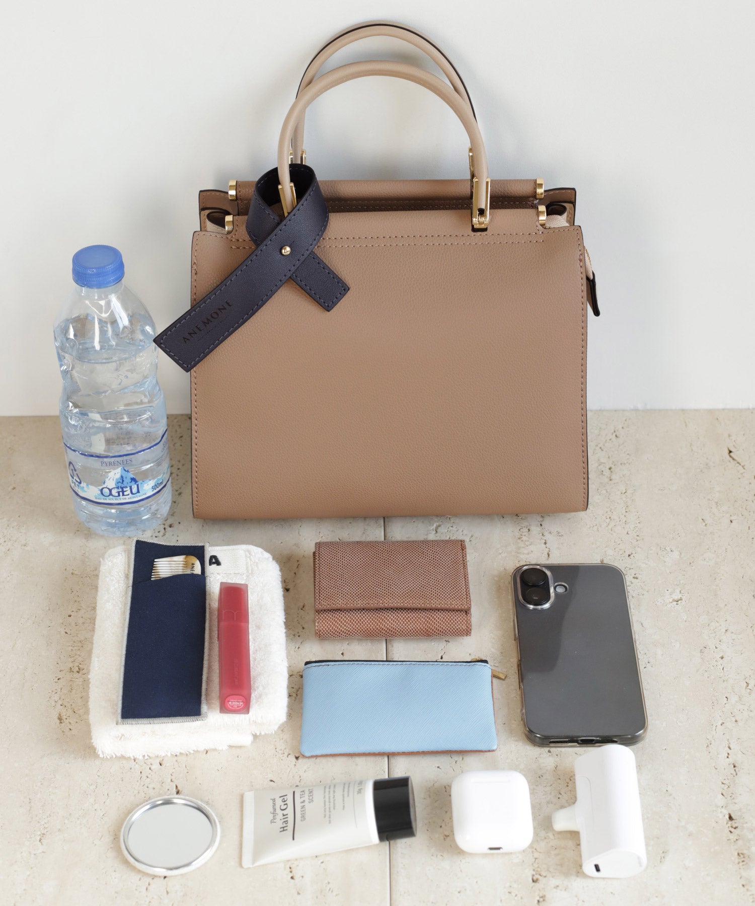 ANEMONE】バイカラーの​スクエア2WAYバッグ｜アネモネ・シエナロゼ