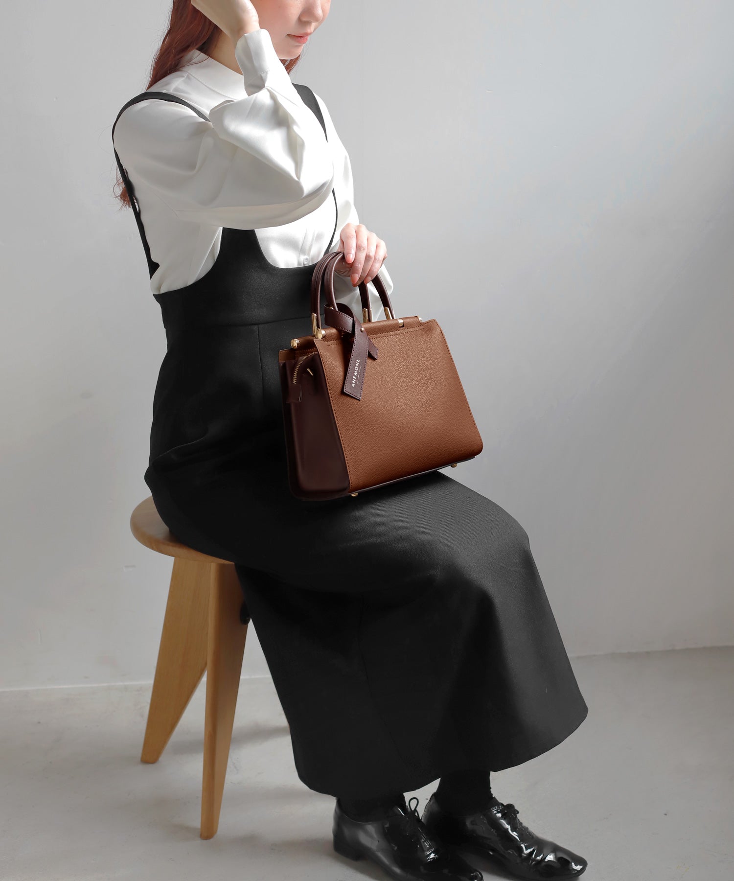 ANEMONE】バイカラーの​スクエア2WAYバッグ｜アネモネ・シエナロゼ