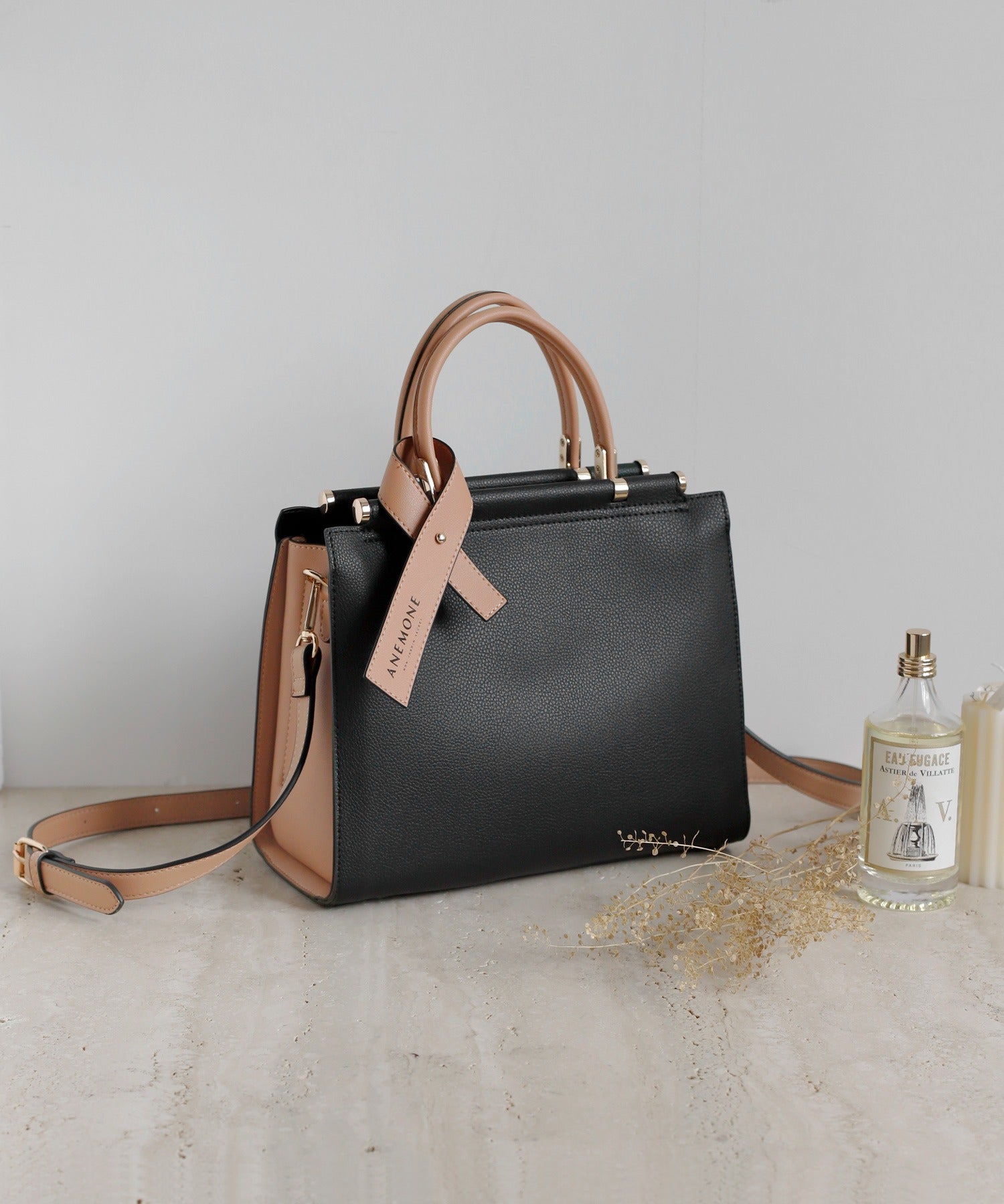 ANEMONE】バイカラーの​スクエア2WAYバッグ｜アネモネ・シエナロゼ