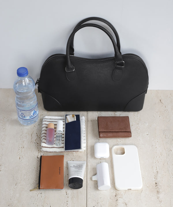 レザー調ワイドボストンバッグ