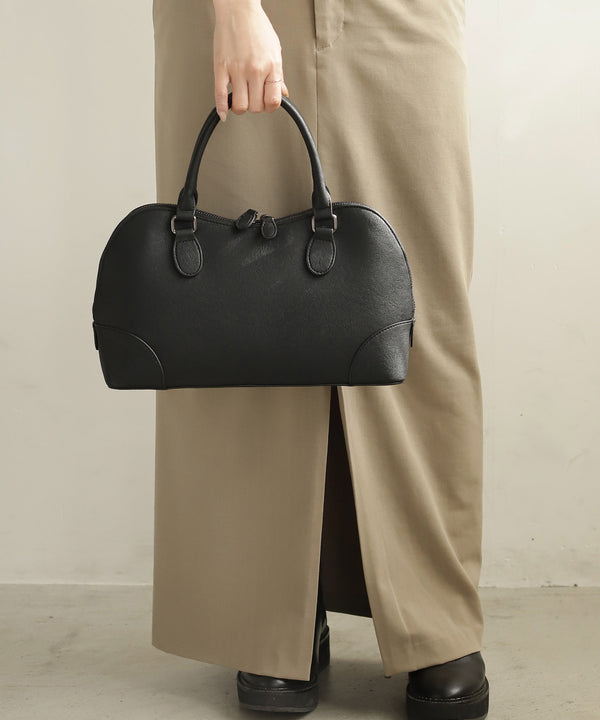 レザー調ワイドボストンバッグ