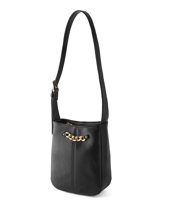 Chain point leather-look shoulder bag