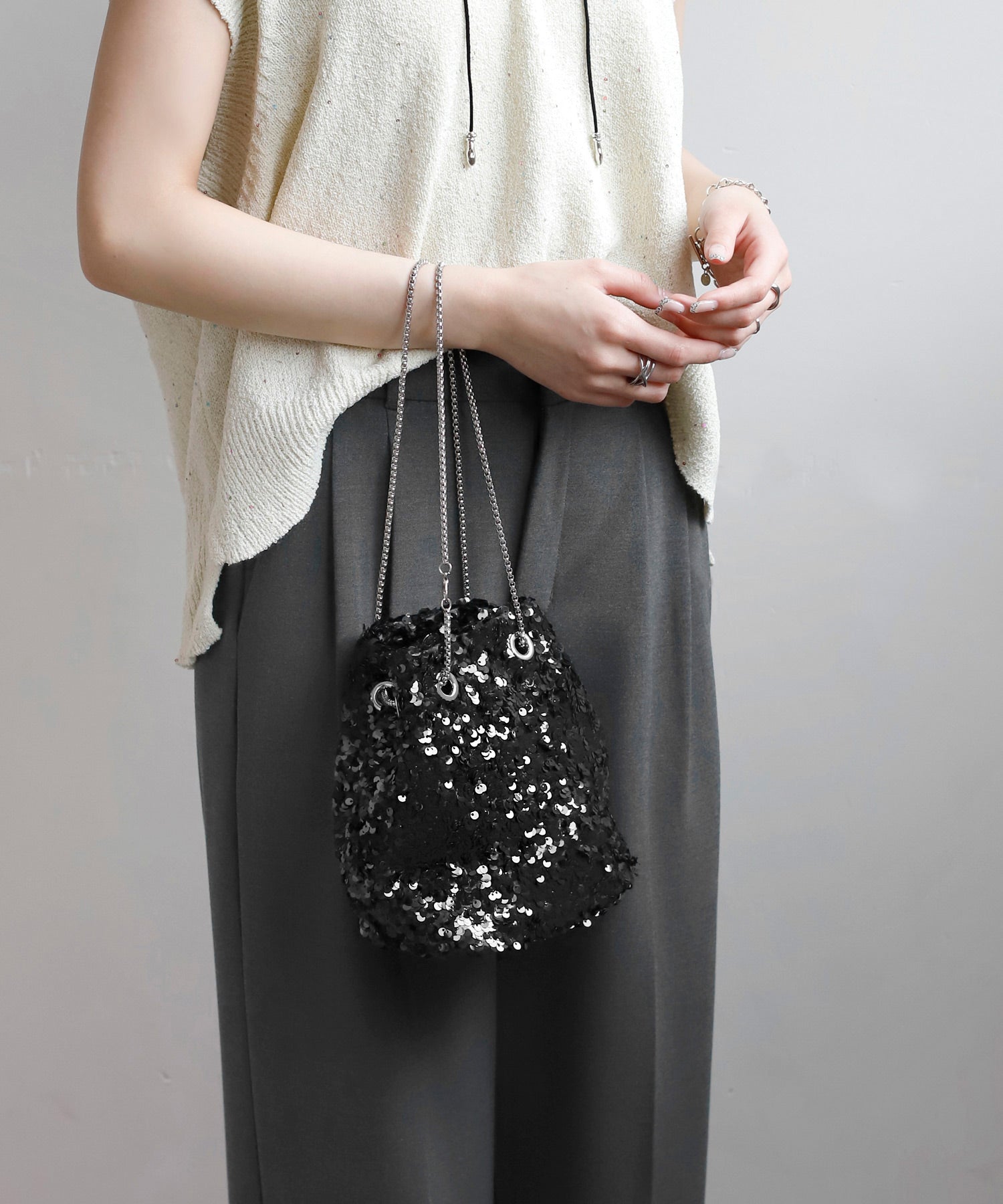 ANEMONE】スパンコール巾着バッグ｜アネモネ・シエナロゼ・ミミサン