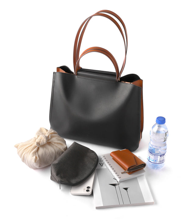 ストラップ付きバイカラースクエア2WAYバッグ