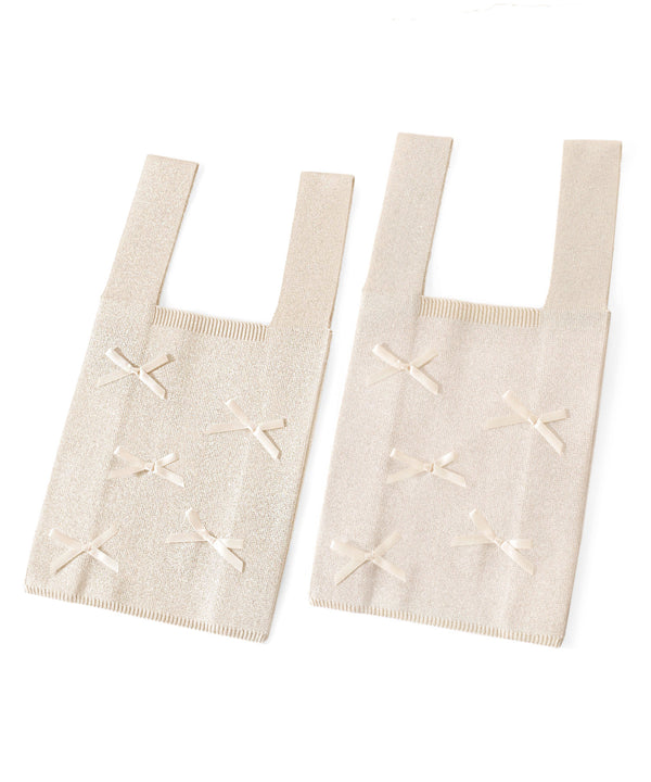 Ribbon Point Knit Tote Bag