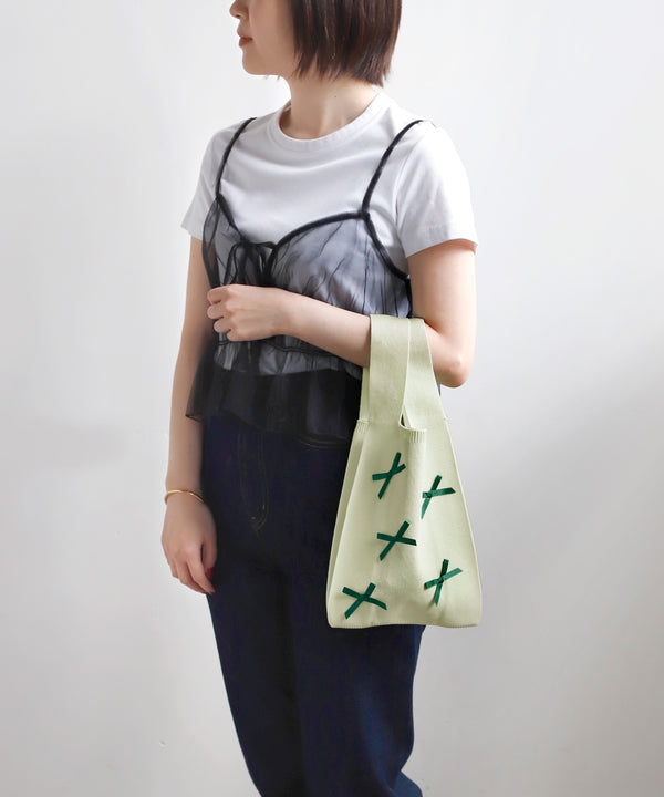 Ribbon Point Knit Tote Bag