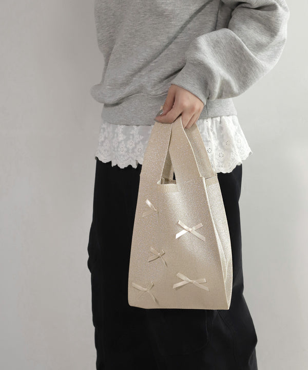 Ribbon Point Knit Tote Bag