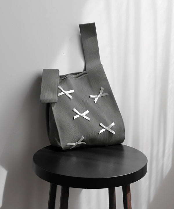 Ribbon Point Knit Tote Bag