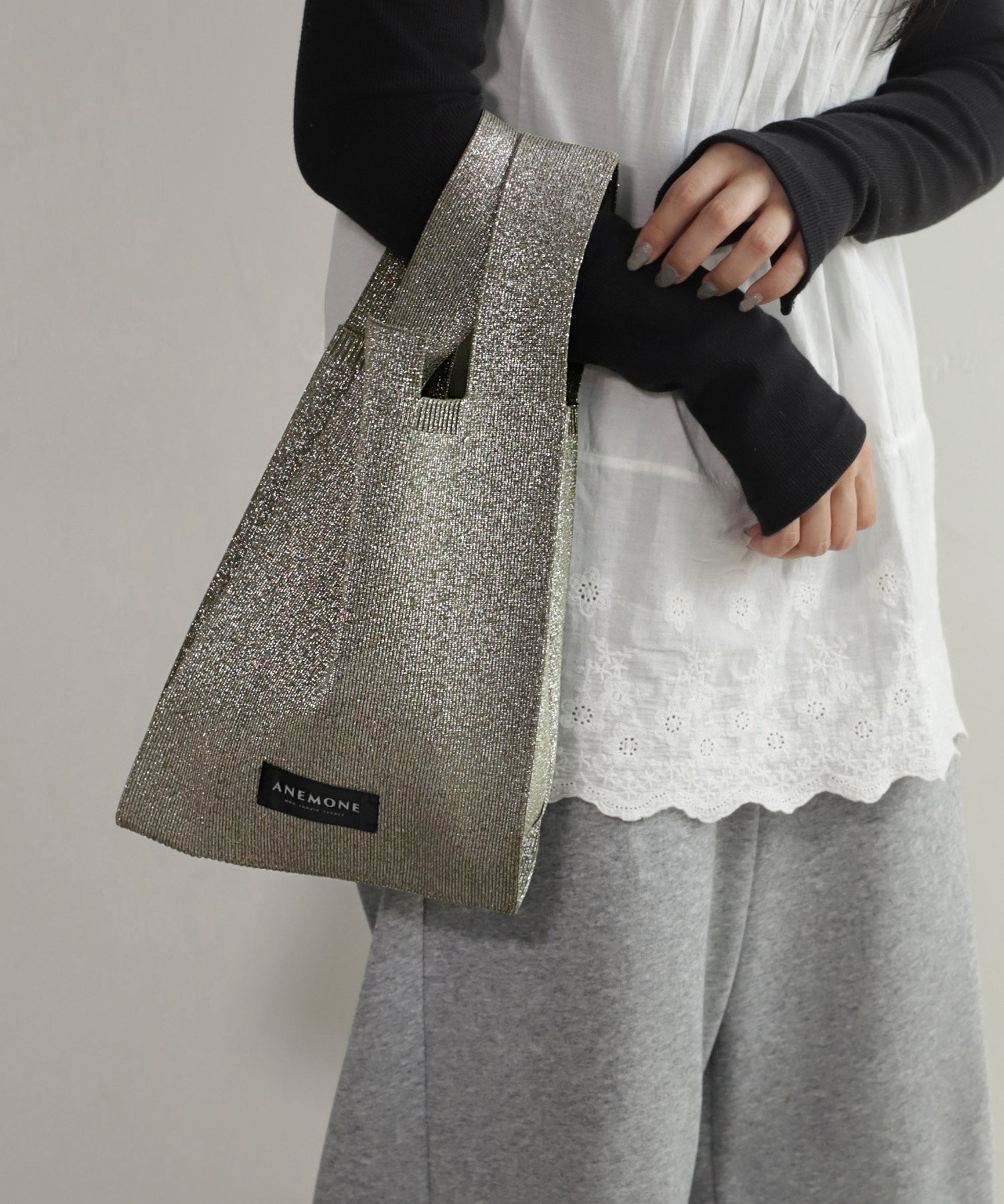 ANEMONE】ラメニットトートバッグ[S]｜アネモネ・シエナロゼ・ミミサン