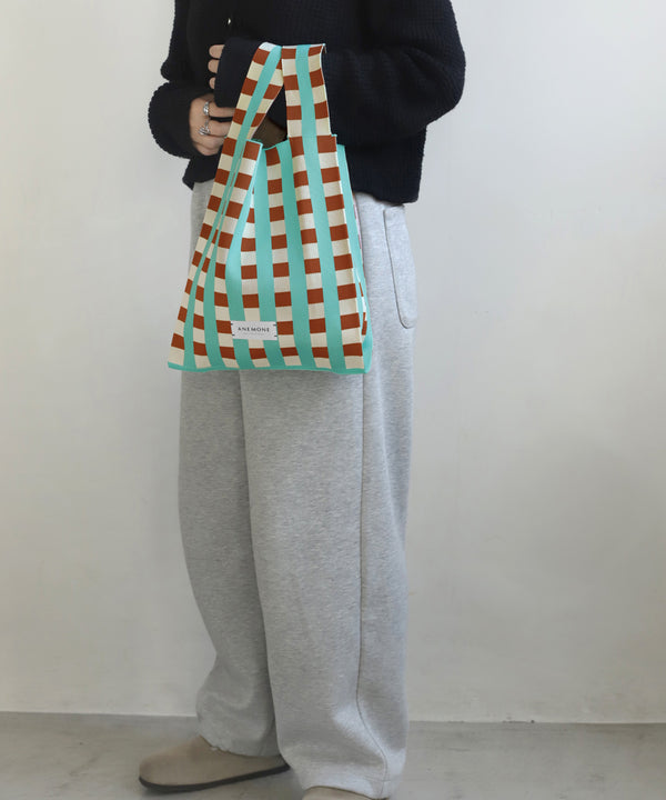 チェック柄ニットバッグ